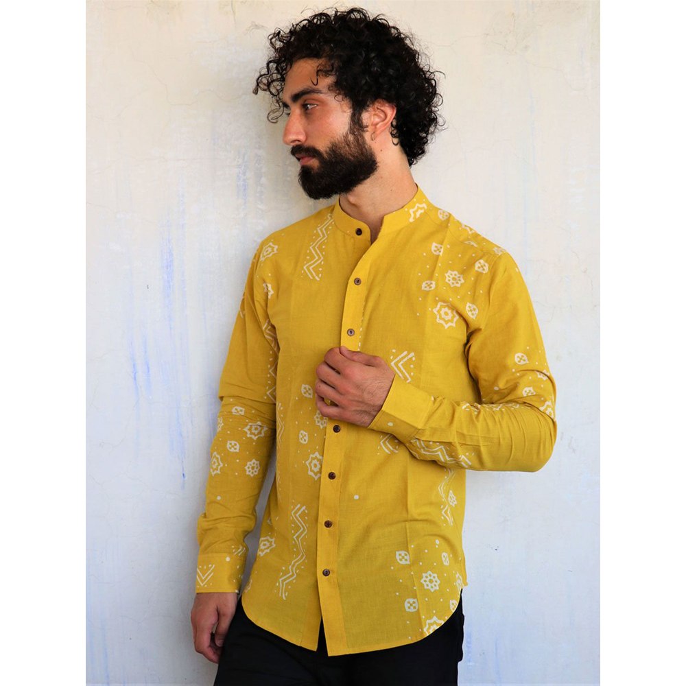 Chidiyaa Yellow Scattered Block Printed Shirt