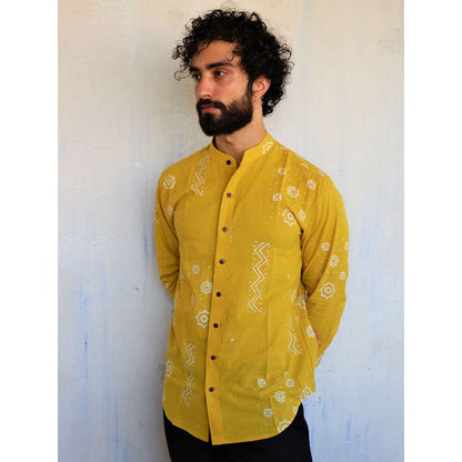 Chidiyaa Yellow Scattered Block Printed Shirt