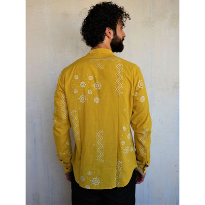 Chidiyaa Yellow Scattered Block Printed Shirt