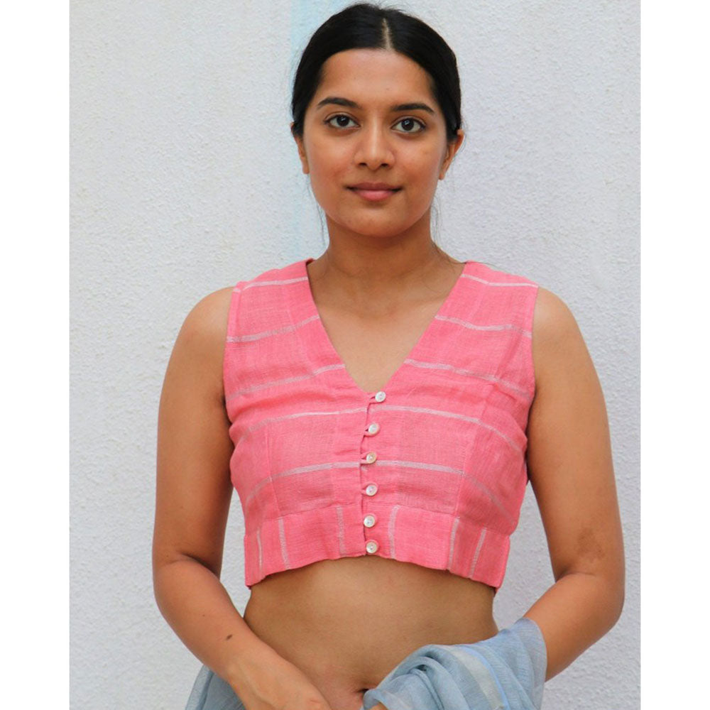 Chidiyaa Blush Pink Handwoven Linen Zari Stitched Blouse Everyday Beautiful 2