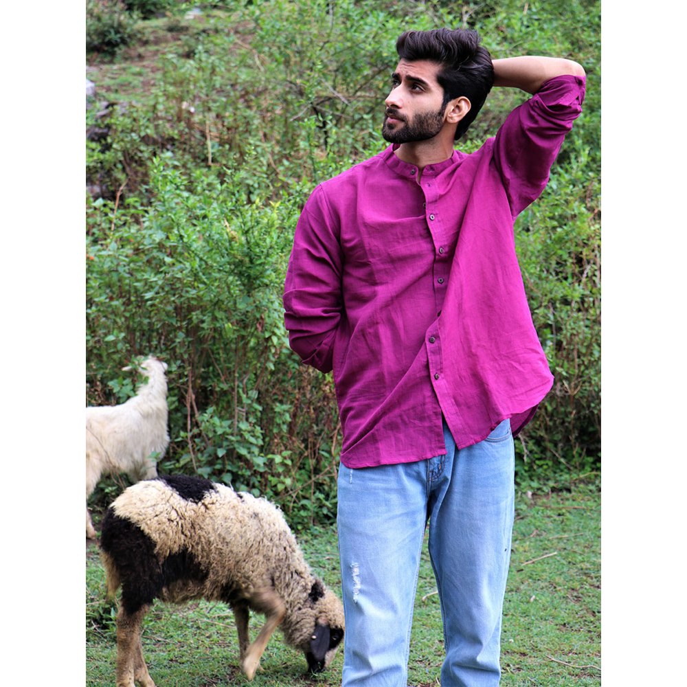 Chidiyaa Magenta Handwoven Linen Shirt