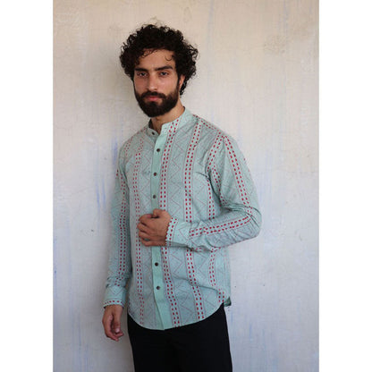 Chidiyaa Sea Green Chevron Block printed Shirt