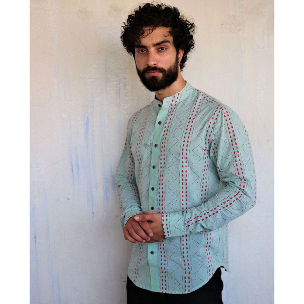 Chidiyaa Sea Green Chevron Block printed Shirt