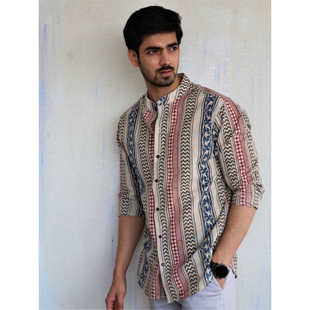 Chidiyaa Ivory Block Printed Mens Shirt