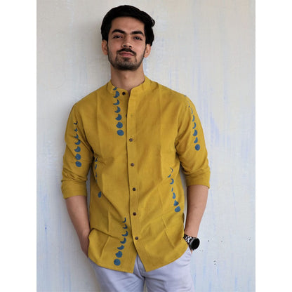 Chidiyaa Mustard Eclipse Block Printed Mens Shirt