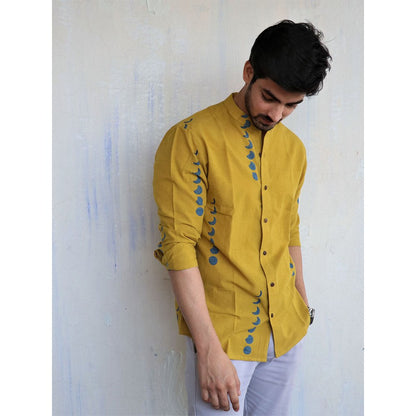 Chidiyaa Mustard Eclipse Block Printed Mens Shirt