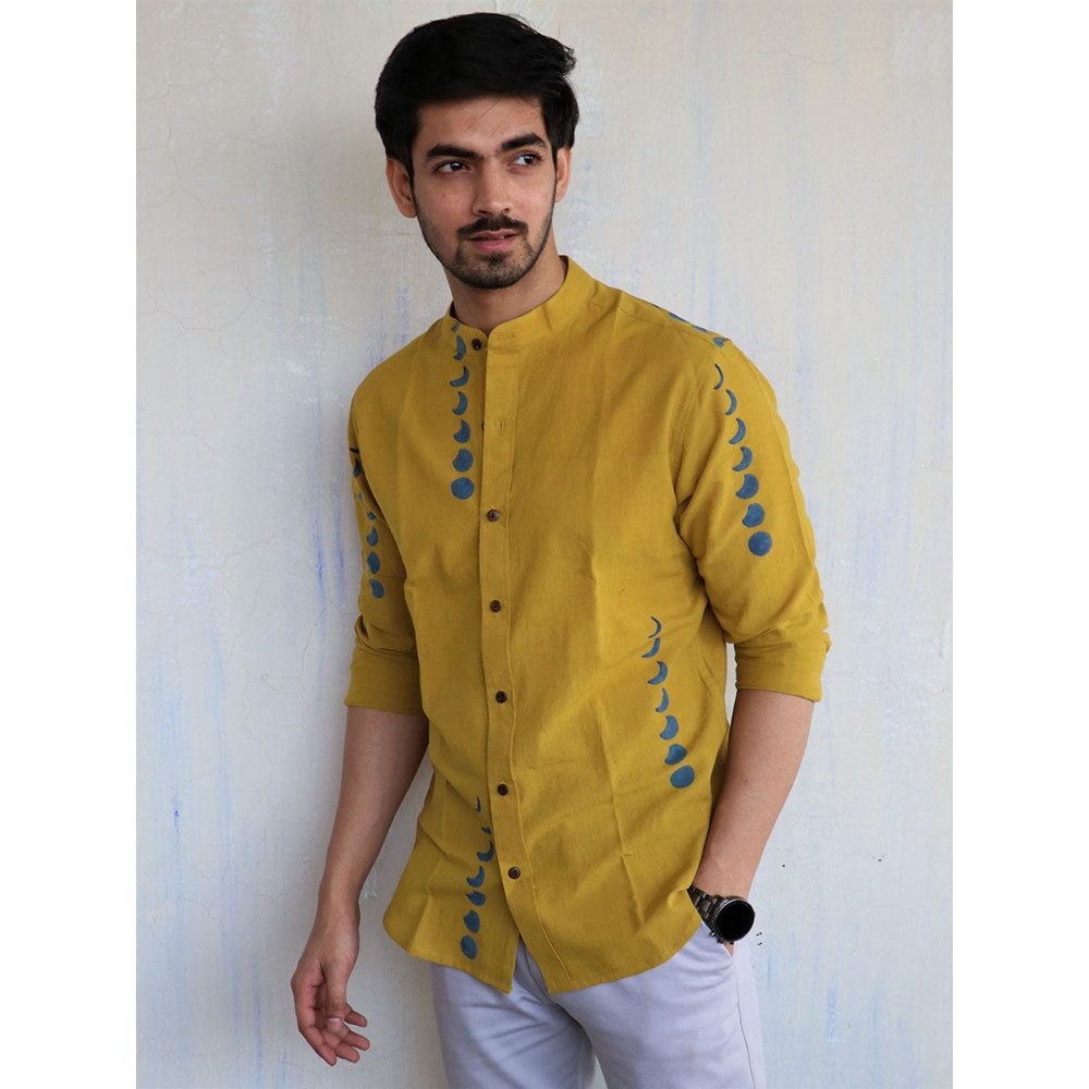 Chidiyaa Mustard Eclipse Block Printed Mens Shirt