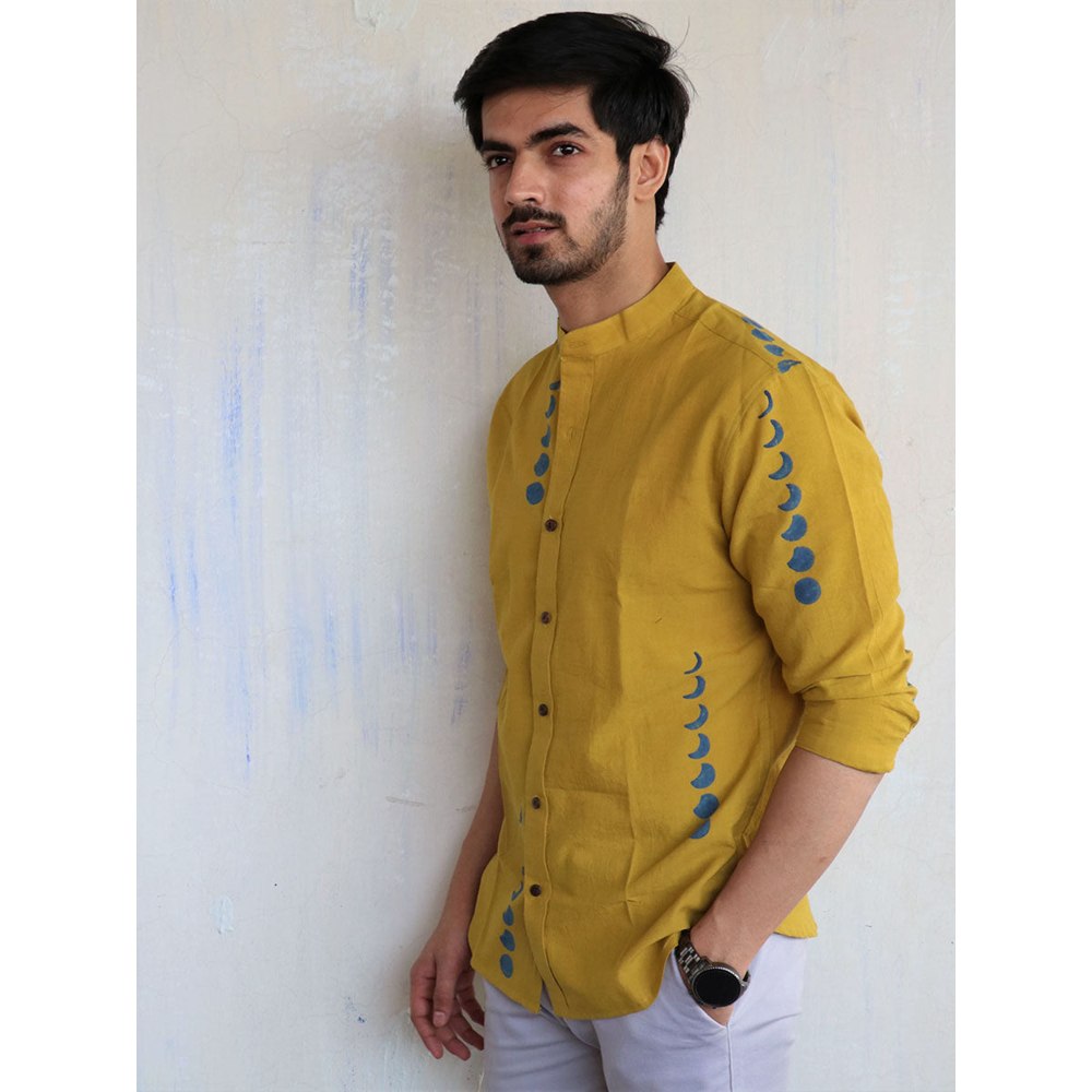 Chidiyaa Mustard Eclipse Block Printed Mens Shirt