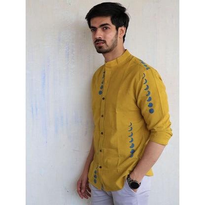 Chidiyaa Mustard Eclipse Block Printed Mens Shirt
