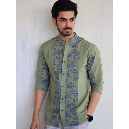 Chidiyaa Olive Block Printed Mens Shirt