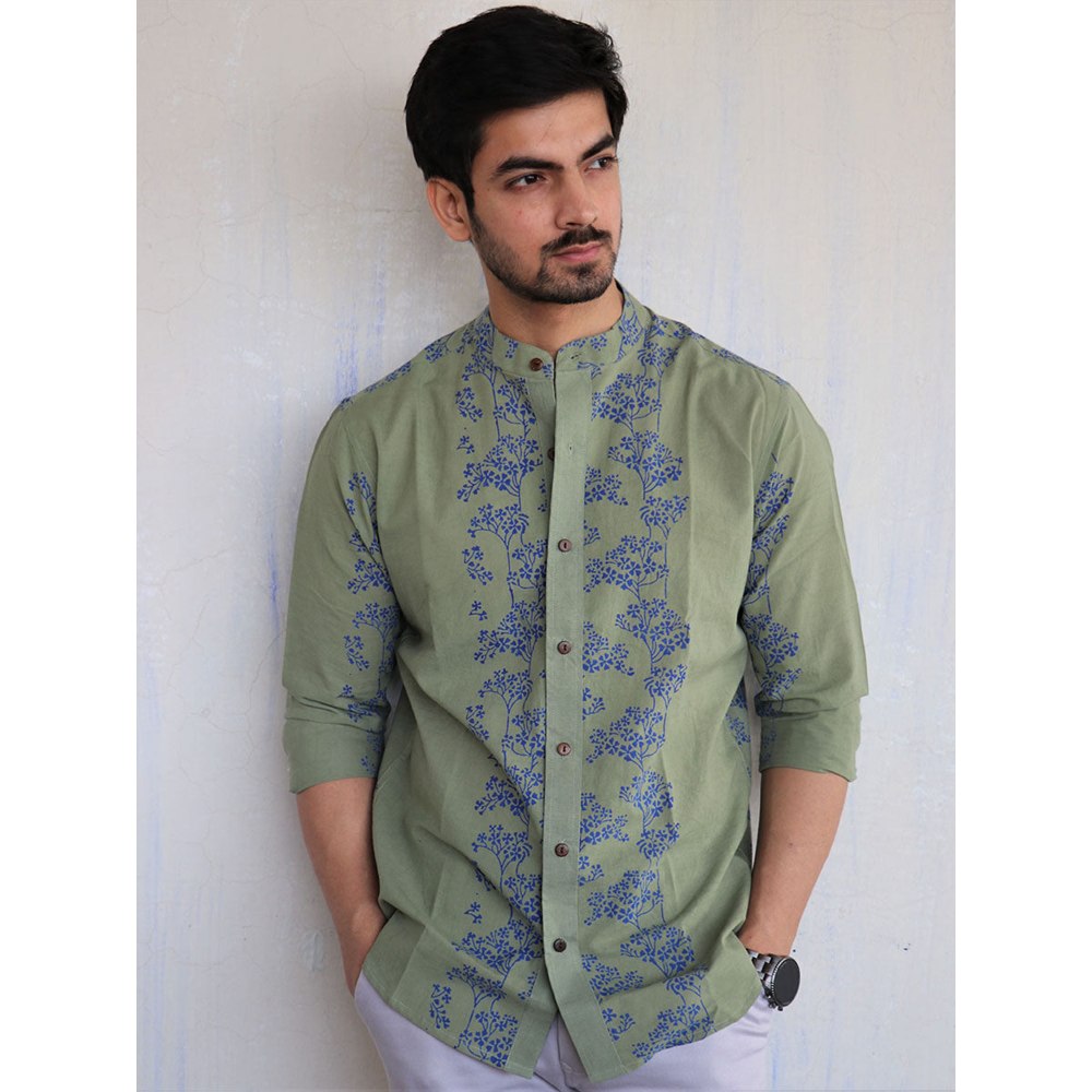 Chidiyaa Olive Block Printed Mens Shirt