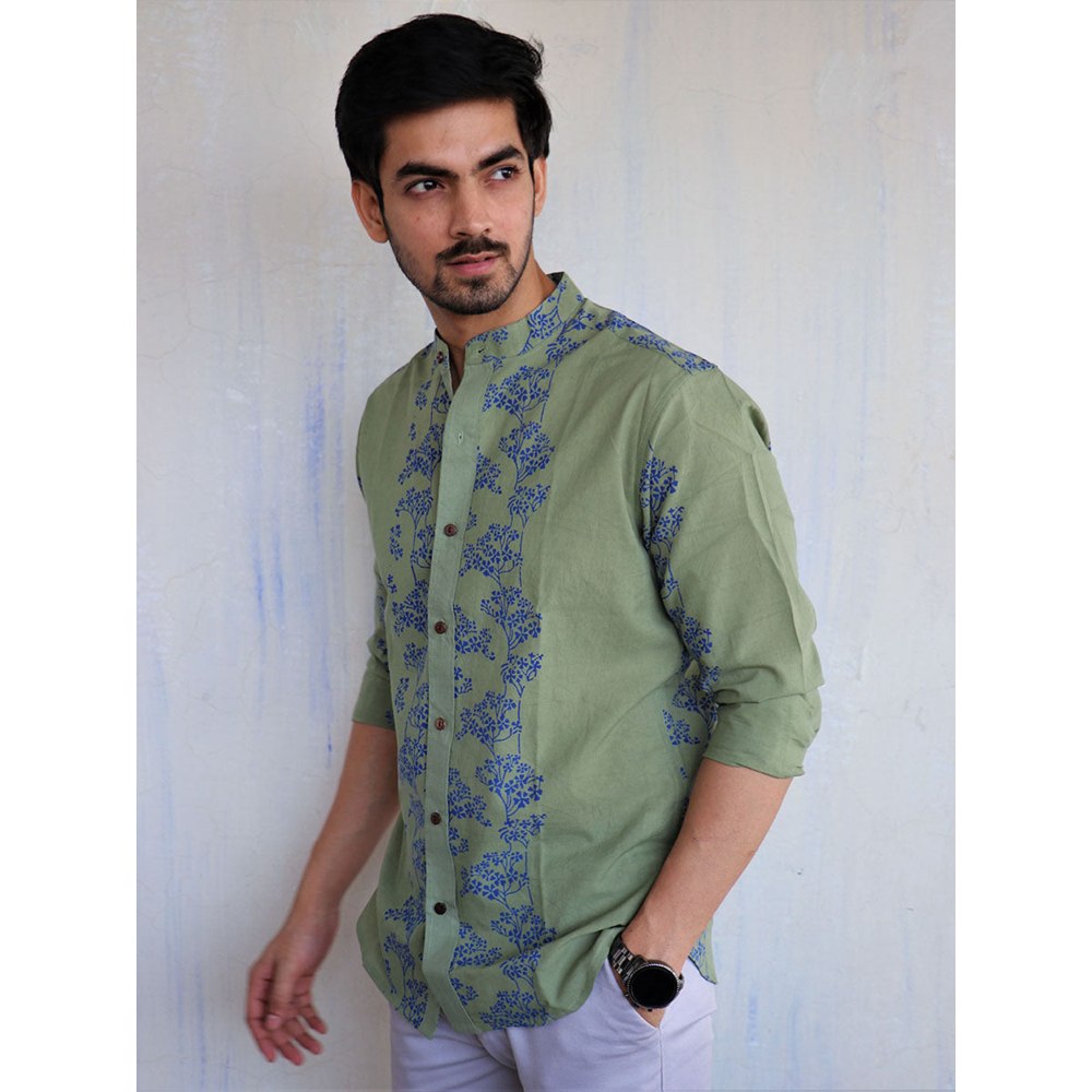 Chidiyaa Olive Block Printed Mens Shirt