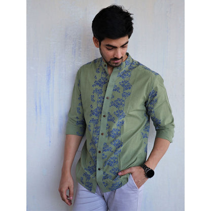 Chidiyaa Olive Block Printed Mens Shirt