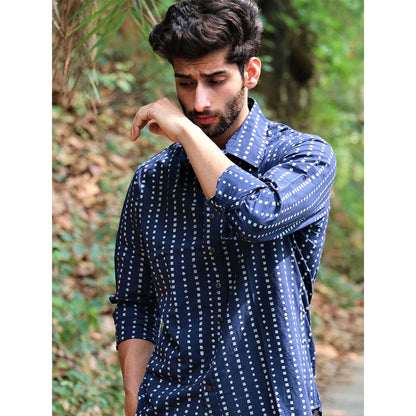 Chidiyaa Midnight Navy Blue Block Printed Cotton Shirt