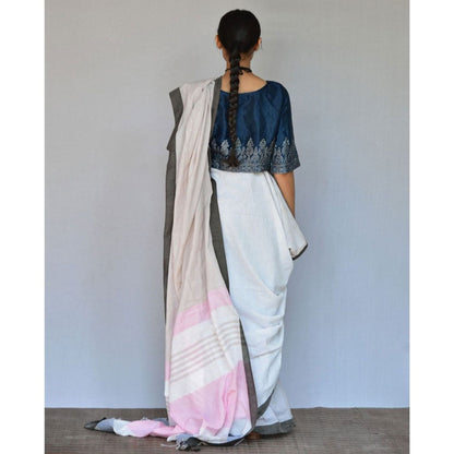 Chidiyaa Ivory White Handwoven Cotton Saree with Unstitched Blouse