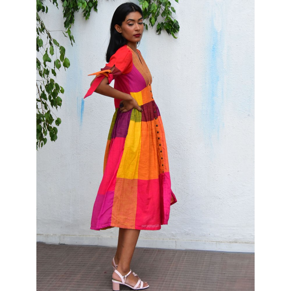Chidiyaa Rainbow Cafe Techni Color Handwoven Cotton Dress