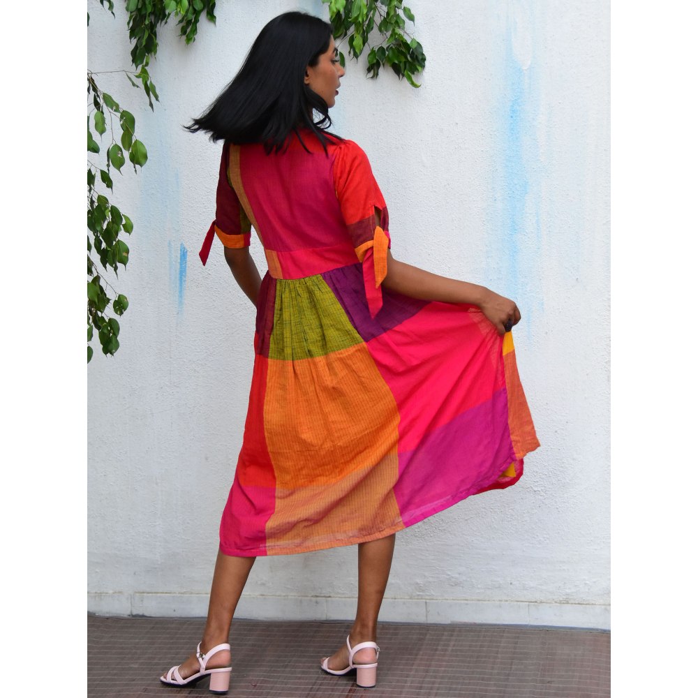 Chidiyaa Rainbow Cafe Techni Color Handwoven Cotton Dress