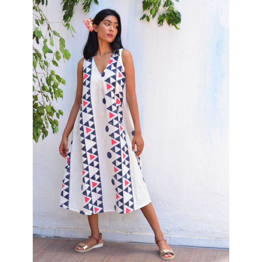 Chidiyaa Vanilla Moon Lunar Cascade Handblock Printed Cotton Dress