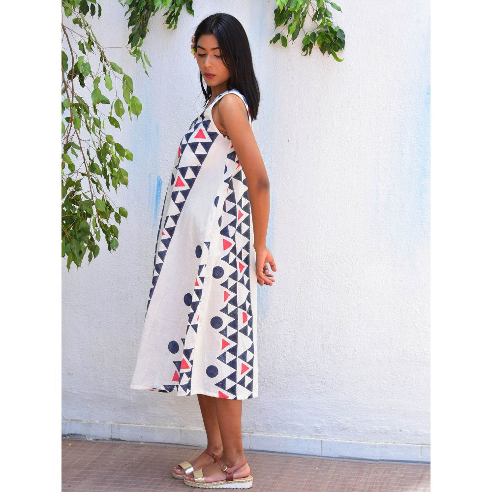 Chidiyaa Vanilla Moon Lunar Cascade Handblock Printed Cotton Dress