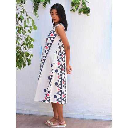 Chidiyaa Vanilla Moon Lunar Cascade Handblock Printed Cotton Dress