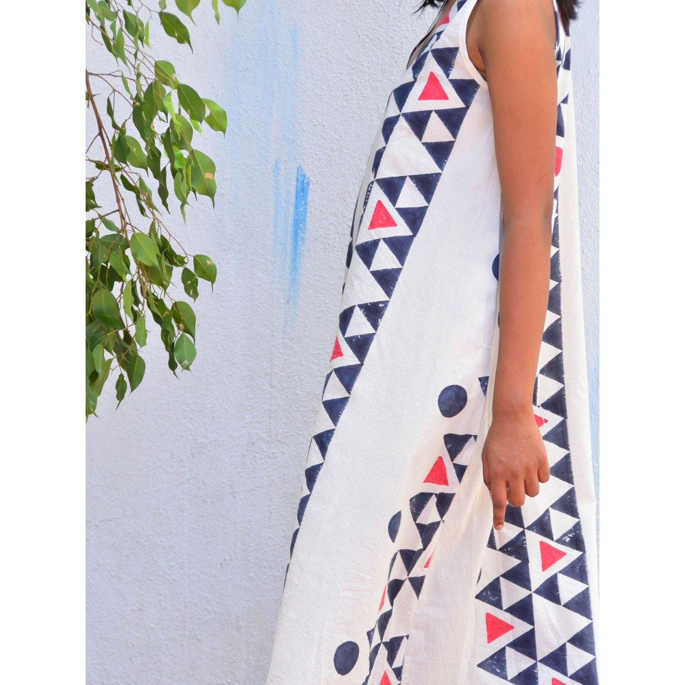 Chidiyaa Vanilla Moon Lunar Cascade Handblock Printed Cotton Dress