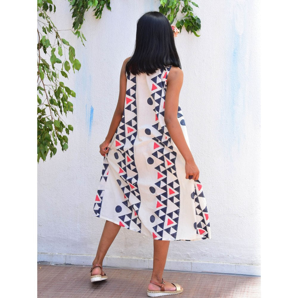 Chidiyaa Vanilla Moon Lunar Cascade Handblock Printed Cotton Dress