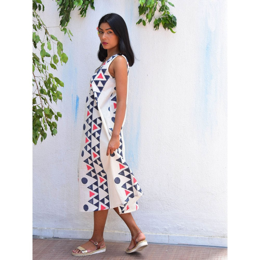 Chidiyaa Vanilla Moon Lunar Cascade Handblock Printed Cotton Dress
