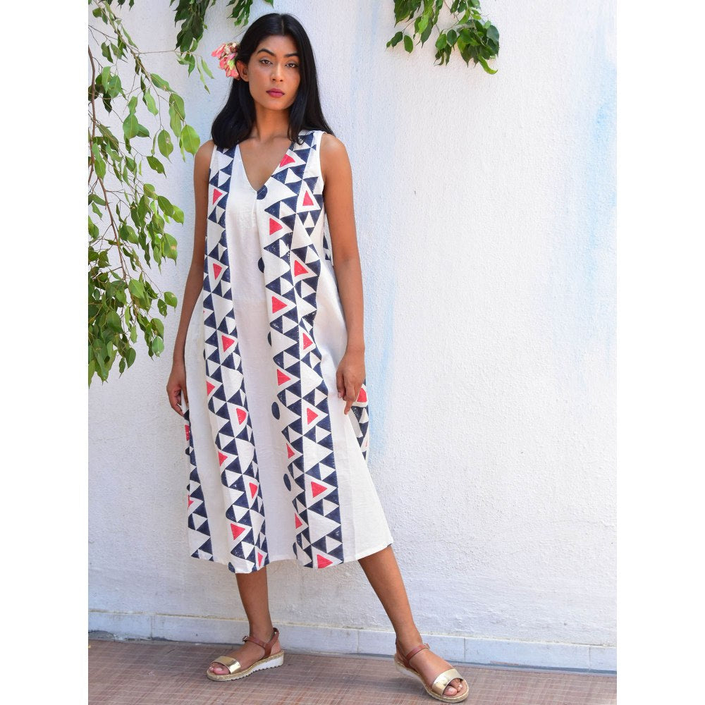 Chidiyaa Vanilla Moon Lunar Cascade Handblock Printed Cotton Dress