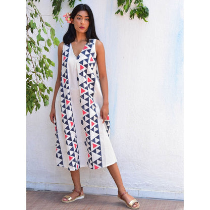 Chidiyaa Vanilla Moon Lunar Cascade Handblock Printed Cotton Dress