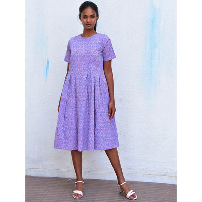 Chidiyaa Humming Bird Mouve Butterfly Handblock Printed Cotton Dress