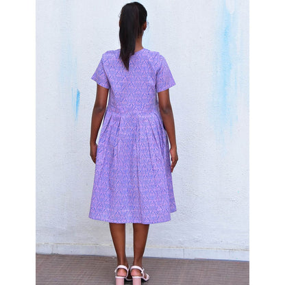 Chidiyaa Humming Bird Mouve Butterfly Handblock Printed Cotton Dress