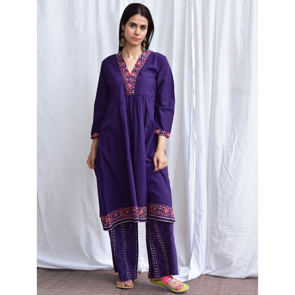 Chidiyaa Smell of Rain Neelam Hand Block Printed Cotton Kurta (Set of 2)