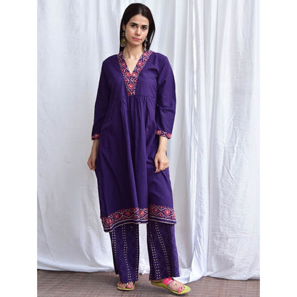 Chidiyaa Smell of Rain Neelam Hand Block Printed Cotton Kurta (Set of 2)