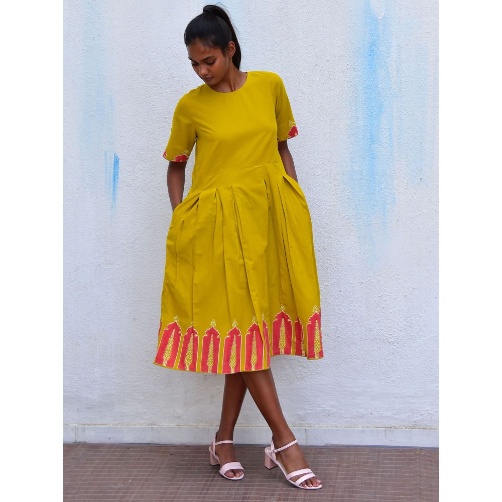 Chidiyaa Smell of Rain Buttercup Hand Block Printed Cotton Dress
