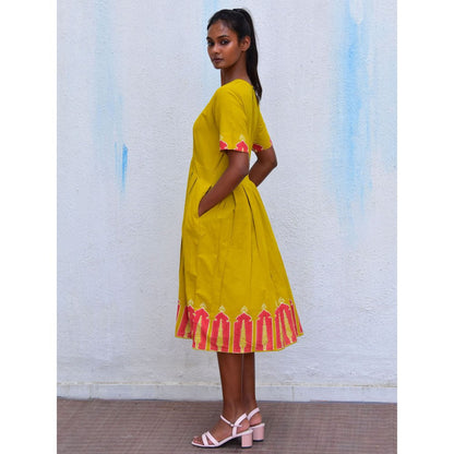 Chidiyaa Smell of Rain Buttercup Hand Block Printed Cotton Dress