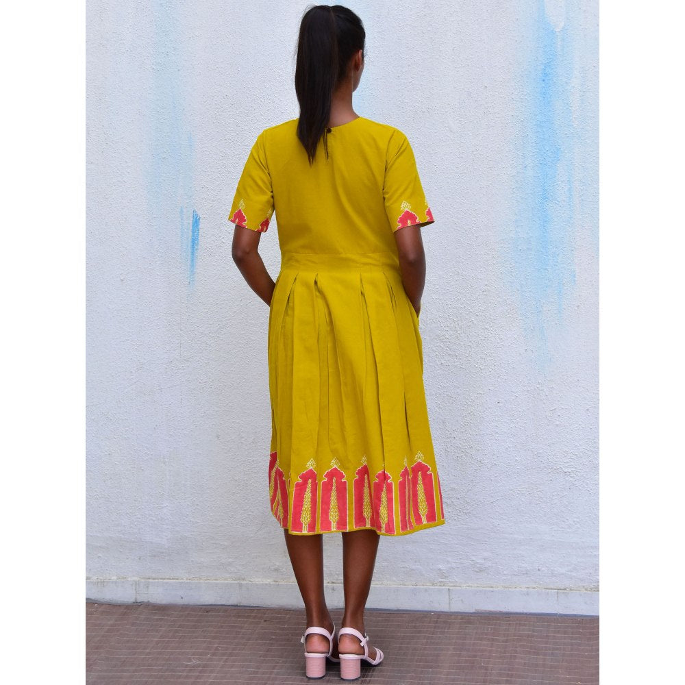 Chidiyaa Smell of Rain Buttercup Hand Block Printed Cotton Dress