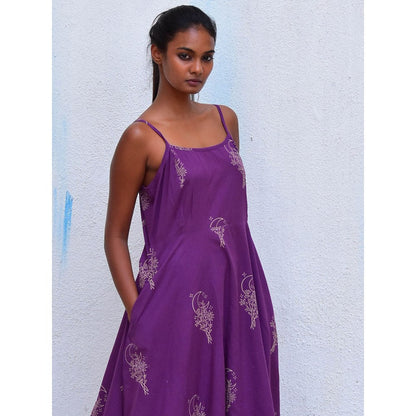 Chidiyaa Smell of Rain Guldasta Hand Block Printed Cotton Dress