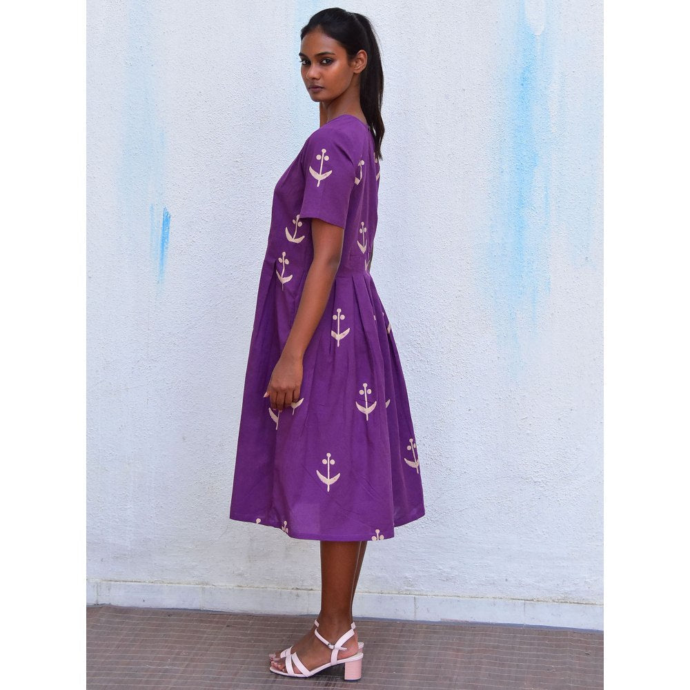 Chidiyaa Smell of Rain Sarshab Bel Hand Block Printed Cotton Dress