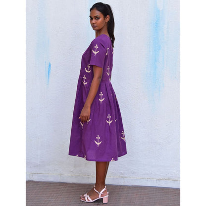 Chidiyaa Smell of Rain Sarshab Bel Hand Block Printed Cotton Dress