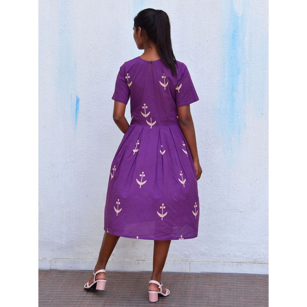 Chidiyaa Smell of Rain Sarshab Bel Hand Block Printed Cotton Dress