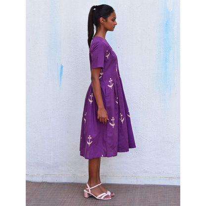Chidiyaa Smell of Rain Sarshab Bel Hand Block Printed Cotton Dress