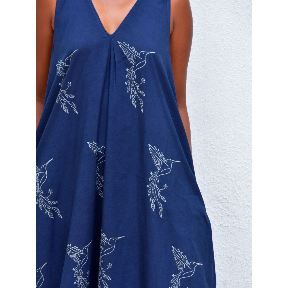Chidiyaa Smell of Rain Midnight in Bombay Hand Block Printed Cotton Dress