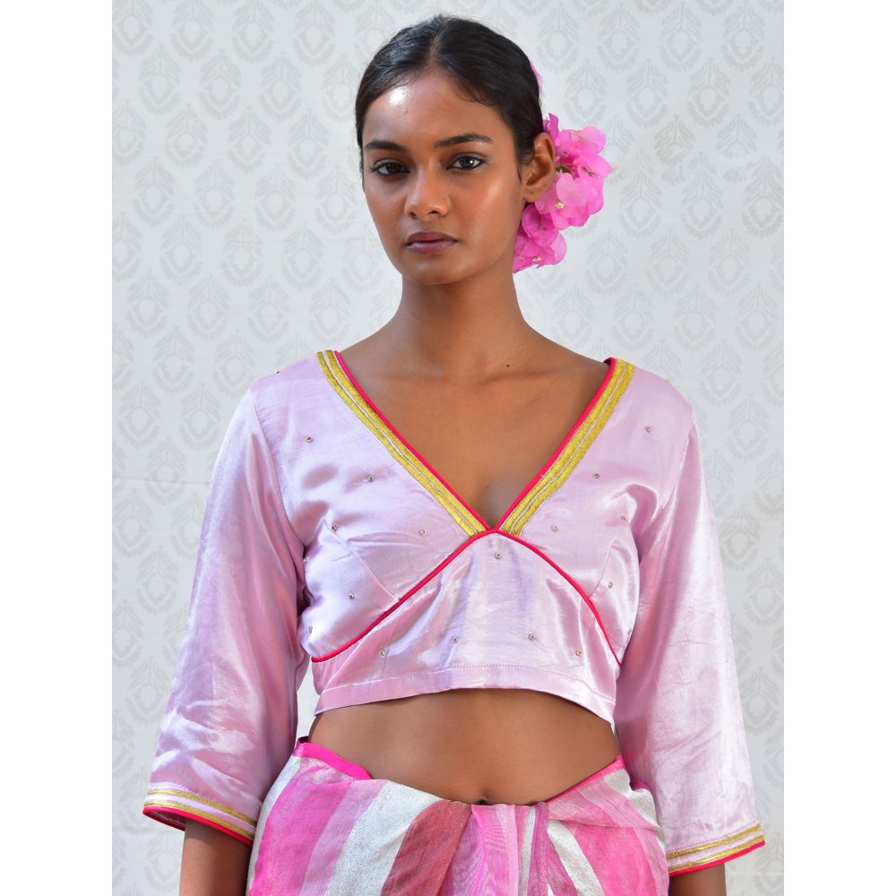 Chidiyaa Bougainvillea Regal Pink Hand Embroidered Mashru Silk Blouse