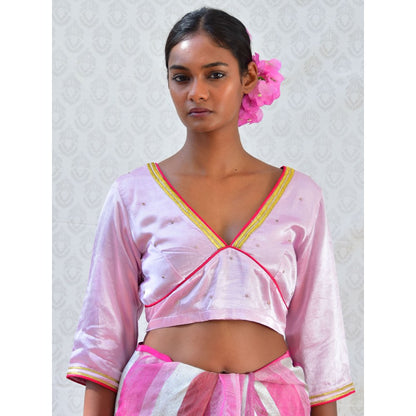 Chidiyaa Bougainvillea Regal Pink Hand Embroidered Mashru Silk Blouse