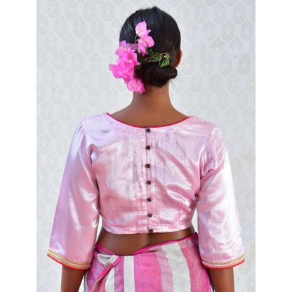 Chidiyaa Bougainvillea Regal Pink Hand Embroidered Mashru Silk Blouse