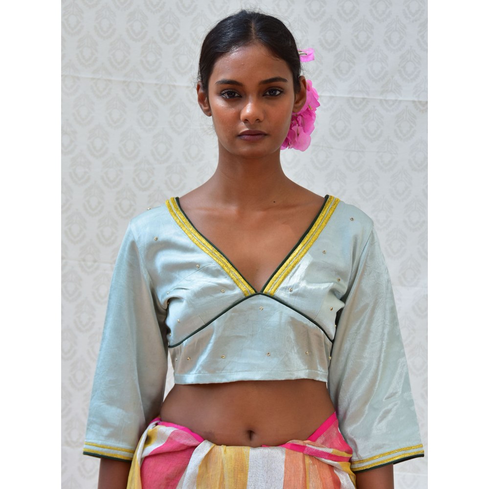 Chidiyaa Bougainvillea Aqua Green Hand Embroidered Mashru Silk Blouse