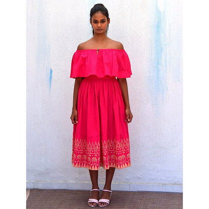 Chidiyaa Smell of Rain Rani Off Shoulder Hand Block Printed Cotton Dress