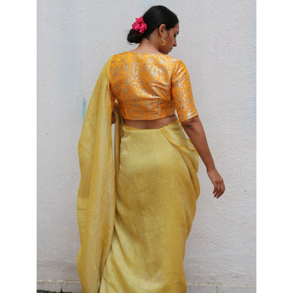 Chidiyaa Thread of Gold Amber Handwoven Linen Zari Saree with Unstitched Blouse