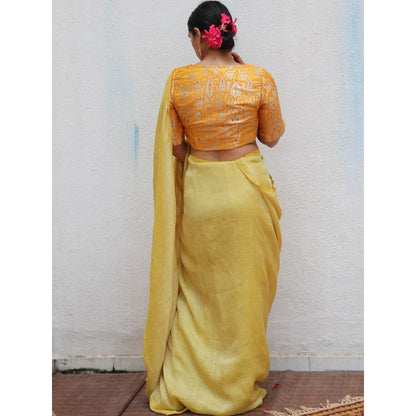 Chidiyaa Thread of Gold Amber Handwoven Linen Zari Saree with Unstitched Blouse