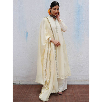 Chidiyaa Jugnu Eve Cream Mulmul Cotton Kurta Pants with Dupatta (Set of 3)